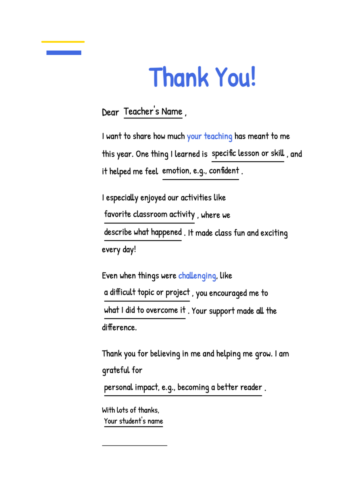Fill in the blank teacher thank you letter template with colorful book stack border_variant_2